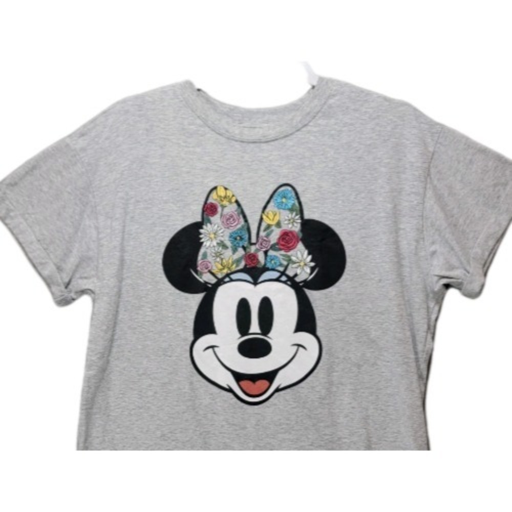 Disney Tshirt Womens L  Minnie Mouse Embroidered Bow Floral Short Sleeve Vacay‎